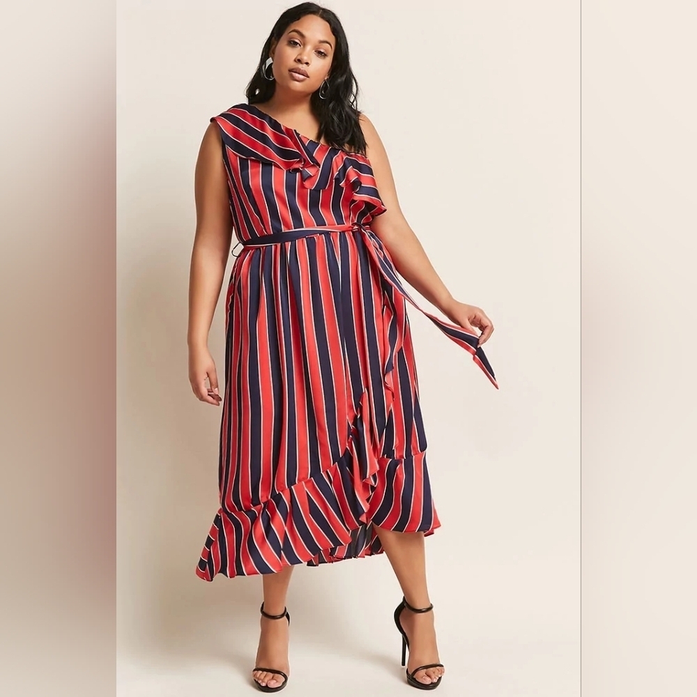 Asymmetrical Striped Dress in Red and Blue - Picture 4 of 6